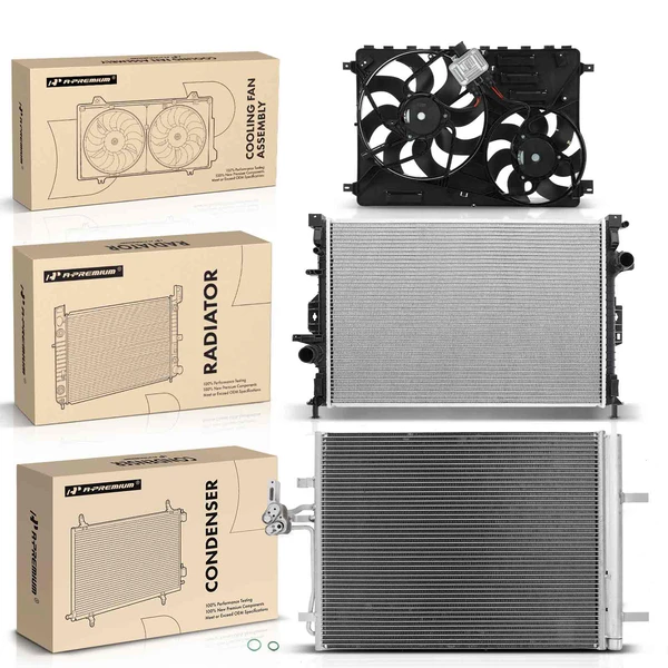 3 Pcs Radiator & AC Condenser & Cooling Fan Kit for Land Rover Discovery Sport LR2 2.0L