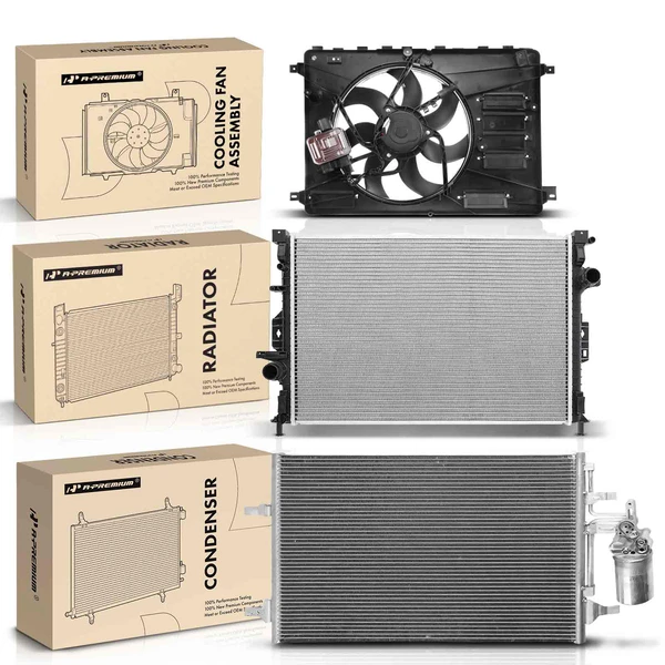 3 Pcs Radiator & AC Condenser & Cooling Fan Kit for 2010-2017 Volvo XC60