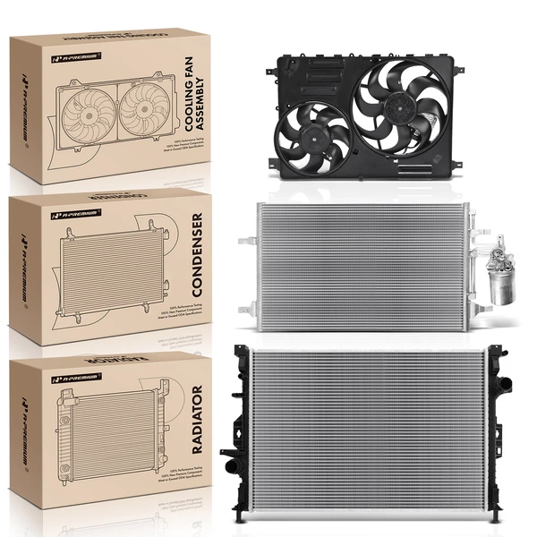 3 Pcs Radiator & AC Condenser & Cooling Fan Kit for 2011-2016 Volvo S60