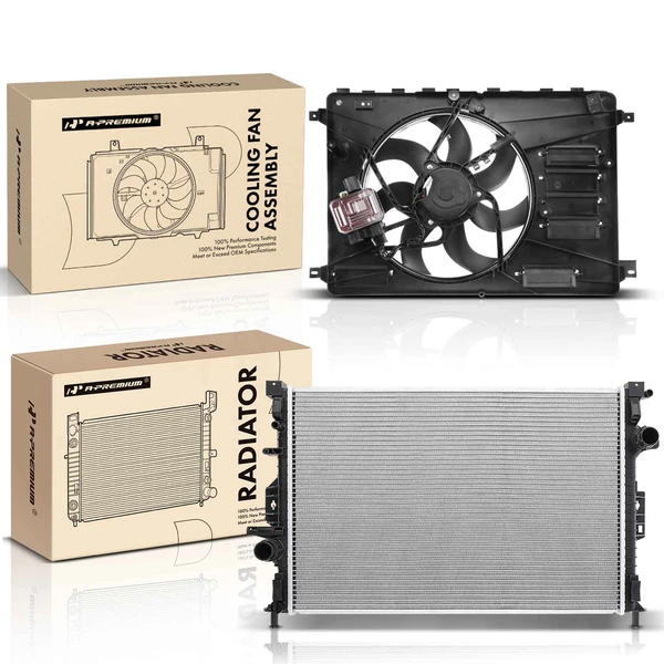 2 Pcs Radiator & Cooling Fan Assembly Kit for Volvo S60 12-17 XC60 10-17 XC70 08-16