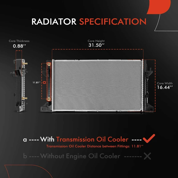 Aluminum Radiator with Transmission Oil Cooler for Ford F-150 2011-2014 V6 3.7L V8 5.0L