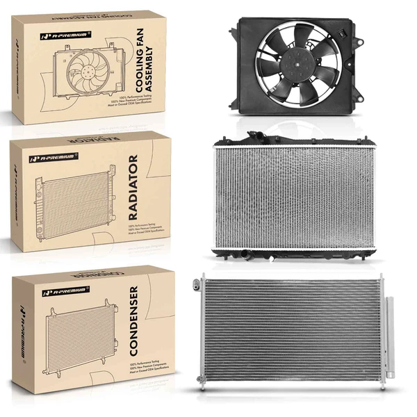 3 Pcs Radiator & AC Condenser & Cooling Fan Kit for Honda Civic 2012-2015 1.8L