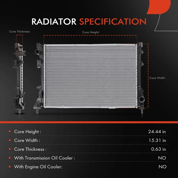 Aluminum Radiator without Oil Cooler for Fiat 500 2012-2019 L4 1.4L