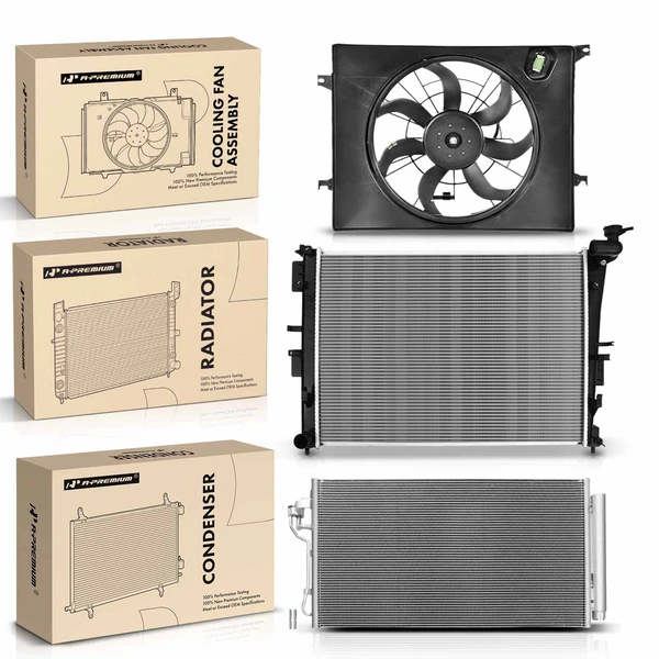 3 Pcs Radiator & AC Condenser & Cooling Fan Kit for 2011-2013 Kia Optima