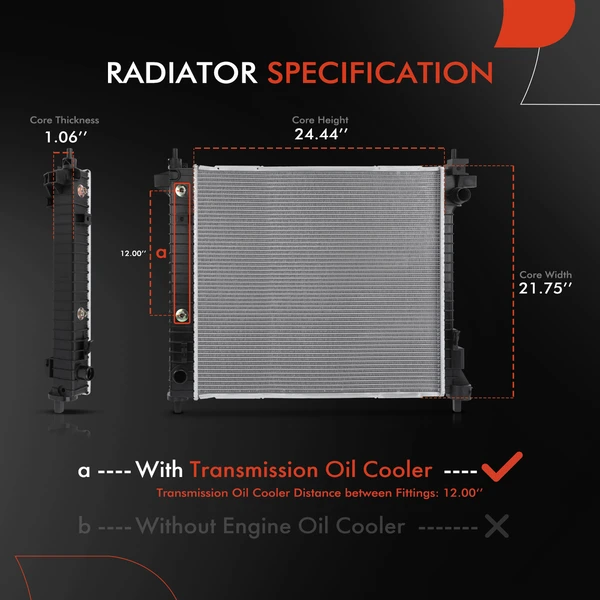 Aluminum Radiator with Transmission Oil Cooler for Cadillac SRX 10-11 Saab 9-4X V6 3.0L