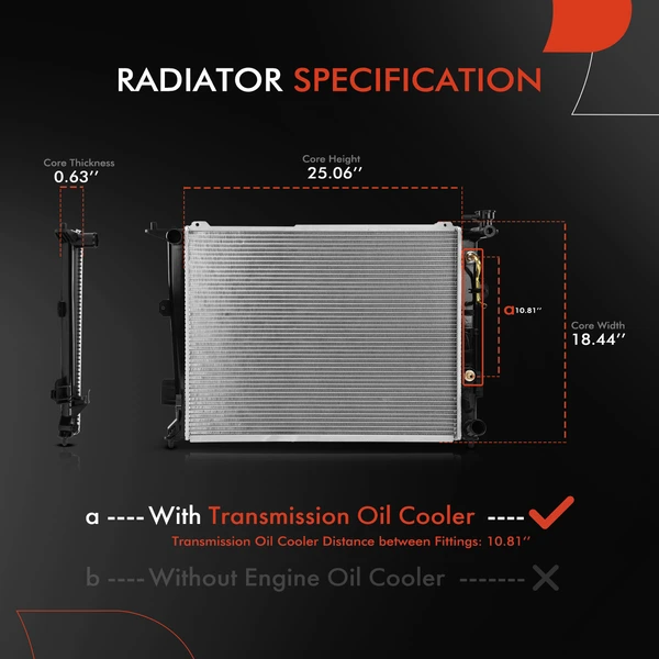 Aluminum Radiator with Transmission Oil Cooler for Hyundai Equus 2011 V8 4.6L Auto Trans.
