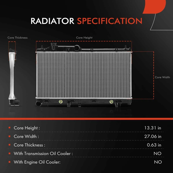 Aluminum Radiator with Transmission Oil Cooler for Subaru Legacy 11-14 Outback 10-14 2.5L