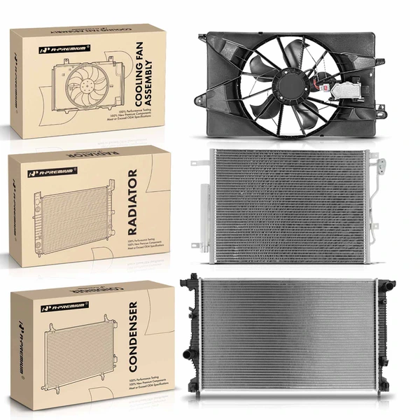 3 Pcs Radiator & AC Condenser & Cooling Fan Kit for Dodge Dart 2013-2016