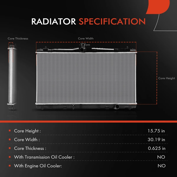Aluminum Radiator without Oil Cooler for Lexus ES300h ES350 2013-2018 V6 3.5L L4 2.5L
