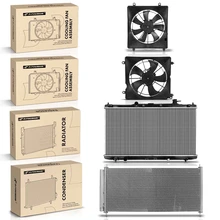 4 Pcs Radiator & AC Condenser & Cooling Fan Kit