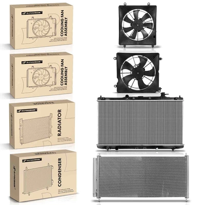 4 Pcs Radiator & AC Condenser & Cooling Fan Kit