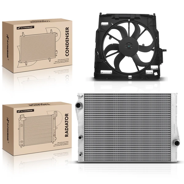2 Pcs Radiator & Cooling Fan Assembly Kit for BMW E70 X5 2011-2013 E71 X6 2008-2014
