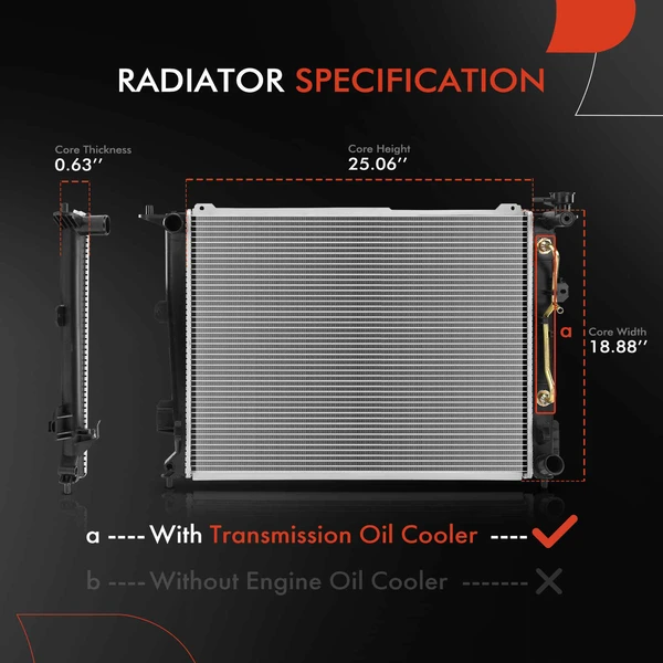 Aluminum Radiator with Transmission Oil Cooler for Hyundai Genesis 2011-2014 3.8L