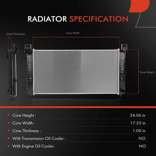 Aluminum Radiator without Oil Cooler for Cadillac Escalade Chevrolet Tahoe GMC V8 6.0L
