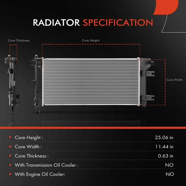 Aluminum Radiator without Oil Cooler for Nissan LEAF 2013-2017 Electric