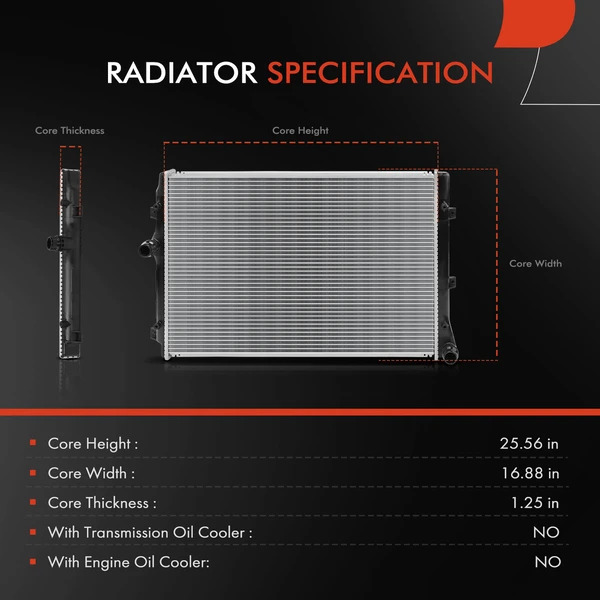 Radiator without Oil Cooler for Volkswagen Passat 2012-2014 L4 2.0L