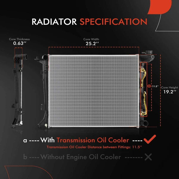 Primary Radiator with Transmission Oil Cooler for Hyundai Genesis Coupe 13-16 3.8L Coupe