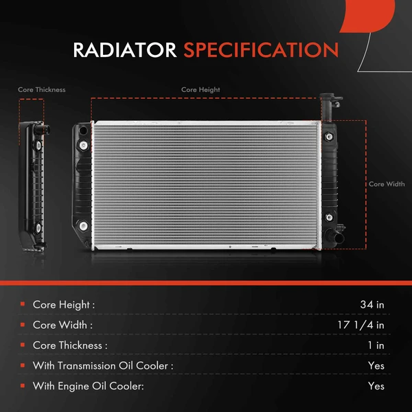 Radiator with Transmission Oil Cooler for Chevrolet Express 3500 10-14 4.8L GMC