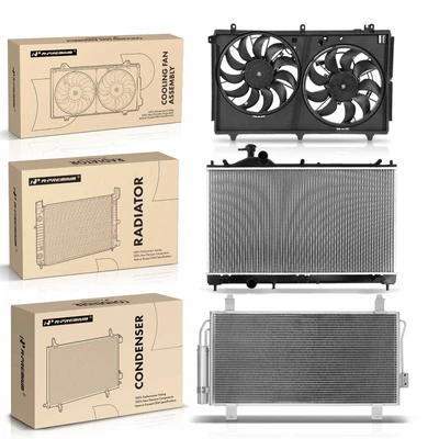 3 Pcs Radiator & AC Condenser & Cooling Fan Kit
