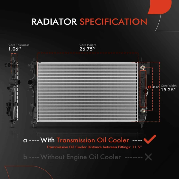 Aluminum Radiator with Transmission Oil Cooler for Chevrolet Cruze 2014-2015 2.0L