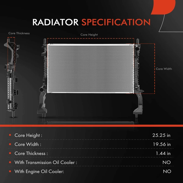 Aluminum Radiator without Oil Cooler for Ford Mustang 2015-2022 L4 2.3L