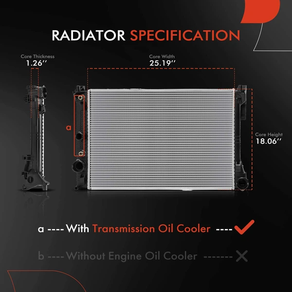 Primary Radiator with Transmission Oil Cooler for Mercedes-Benz C300 13-14 C350 12-15