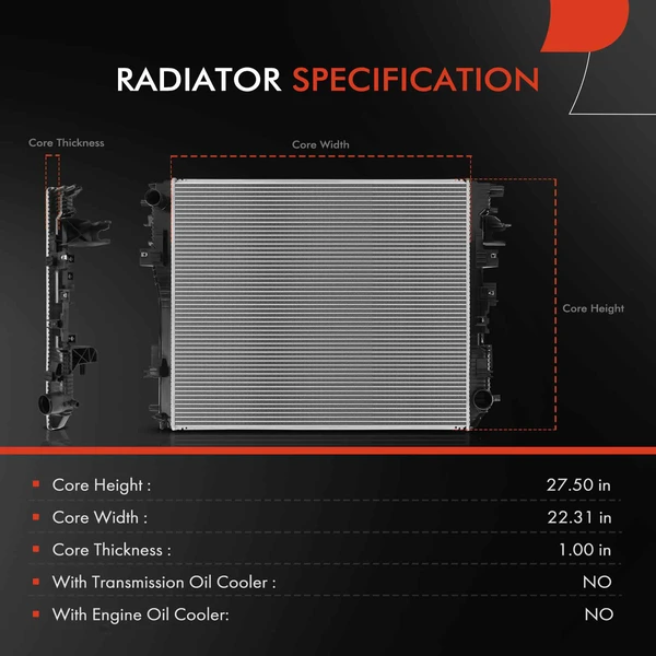 Aluminum Radiator without Oil Cooler for Ram 1500 2014-2018 2500 3500 4500 5500 6.4L 3.0L