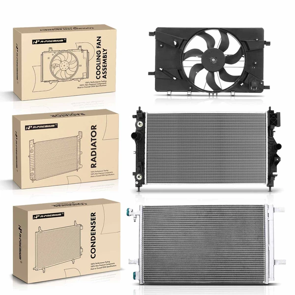 3 Pcs Radiator & AC Condenser & Cooling Fan Kit for 2014 Chevrolet Cruze 1.8L l4