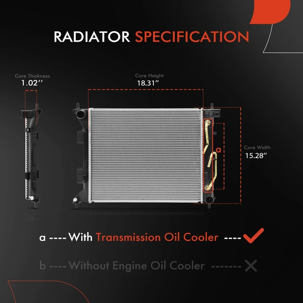 Radiator with Transmission Oil Cooler for Kia Forte Koup 14-16 Forte5 Soul 1.6L