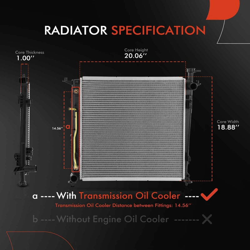 Aluminum Radiator with Transmission Oil Cooler for Kia Sorento 2016-2018 2.0L Auto Trans.