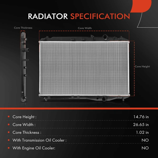 Radiator without Oil Cooler for Acura ILX 2016-2021 L4 2.4L