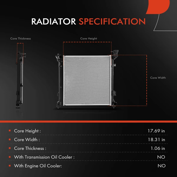 Aluminum Radiator without Oil Cooler for Hyundai Sonata 2015-2019 L4 1.6L