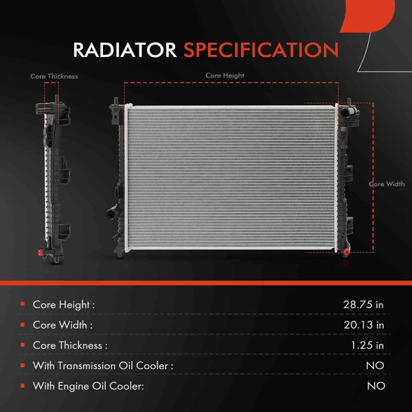 Radiator without Oil Cooler for Ford Explorer 13-14 16-19 3.5L Turbocharged
