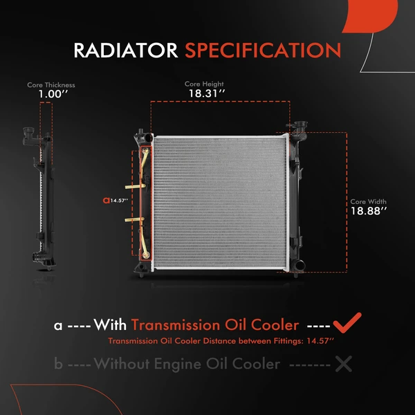 Aluminum Radiator with Transmission Oil Cooler for Kia Optima 2016-2020 L4 2.0L Automatic