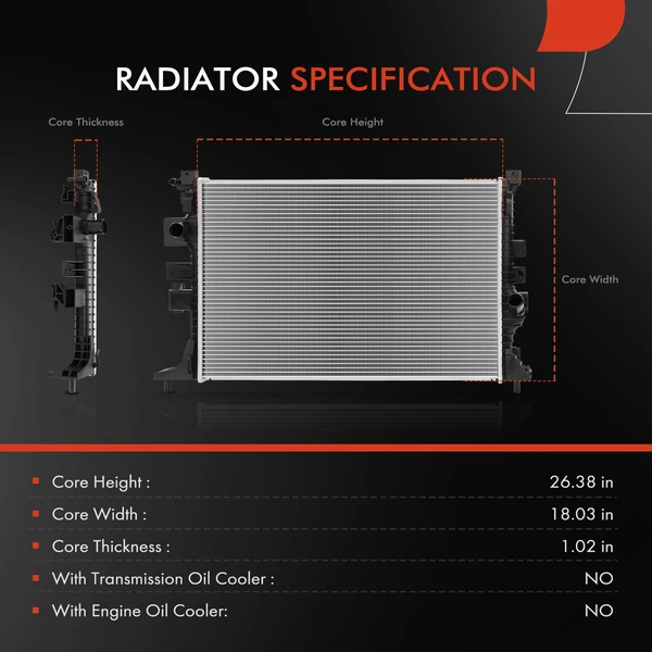 Radiator without Transmission Oil Cooler for Ford Focus 2016-2018 L4 2.3L