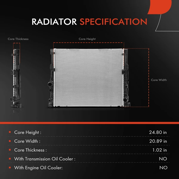 Radiator without Transmission Oil Cooler for BMW 550i xDrive 750i xDrive Alpina B7