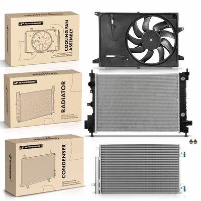 3 Pcs Radiator & AC Condenser & Cooling Fan Kit