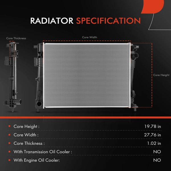 Radiator without Oil Cooler for Chrysler Pacifica 2017-2022 3.6L