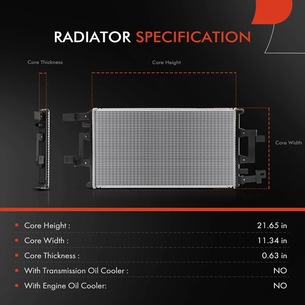 Radiator without Transmission Oil Cooler for Cadillac XTS 2013-2019