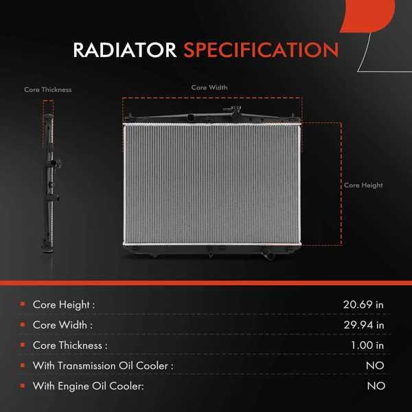 Aluminum Radiator without Oil Cooler for Toyota Highlander 2017-2019 V6 3.5L Petrol