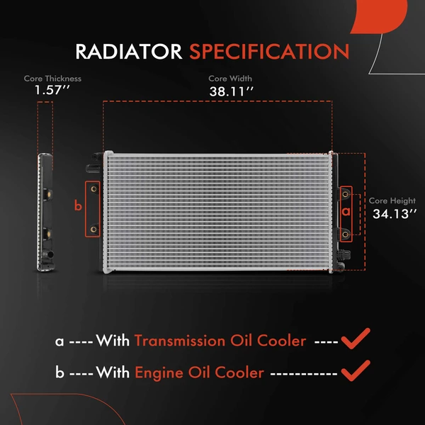 Radiator With Transmission Oil Cooler for Cadillac ATS 2016-2019 V6 3.6L Turbo