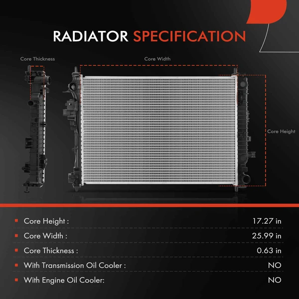 Radiator without Oil Cooler for Chevy Malibu 2016-2019 Buick LaCrosse 1.8L 2.5L