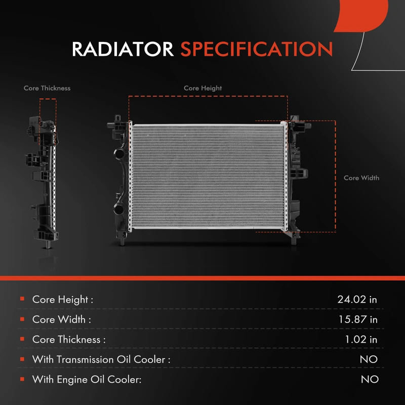Aluminum Radiator without Oil Cooler for Jeep Compass 2017-2021 L4 2.4L