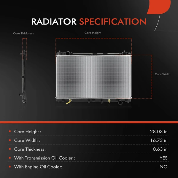Radiator with Transmission Oil Cooler for Lexus GS350 2015-2018 GS450h V6 3.5L