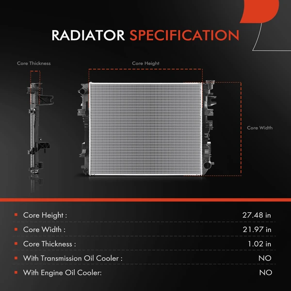 Radiator without Oil Cooler for Ram 1500 2019-2022 1500 Classic 2022
