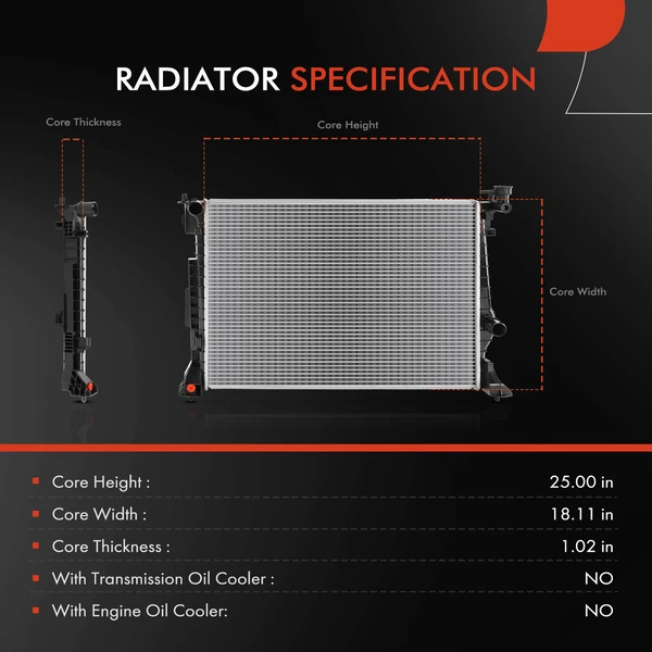 Radiator without Transmission Oil Cooler for Genesis G70 19-23 Kia Stinger 18-21