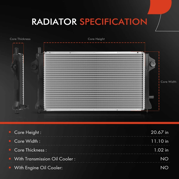 Plastic+Aluminum Radiator for Mitsubishi Outlander PHEV 2018-2022 L4 2.0L 2.4L