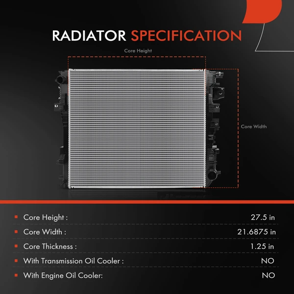 Aluminum Radiator without Oil Cooler for Ram 1500 2019-2022 V6 3.0L 3.6L