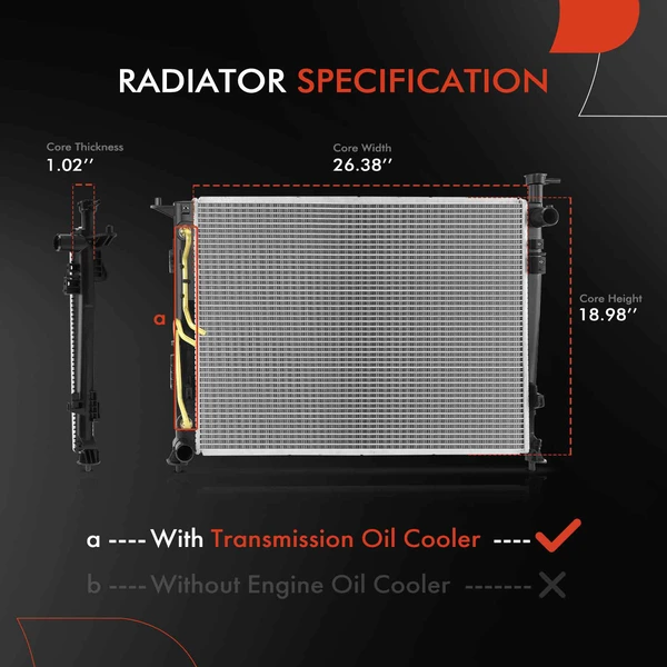 Radiator with Transmission Oil Cooler for Hyundai Palisade 2020-2024 V6 3.8L