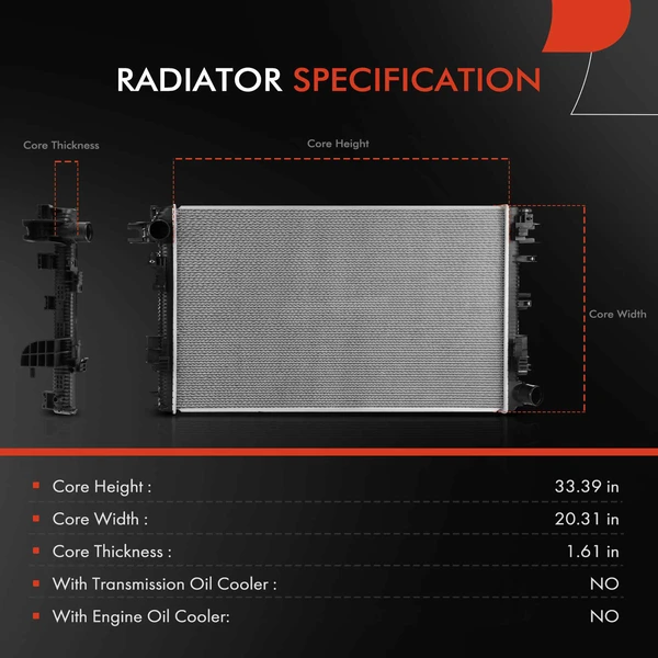 Aluminum Radiator without Oil Cooler for RAM 2500 3500 2019-2024 L6 6.7L DIESEL